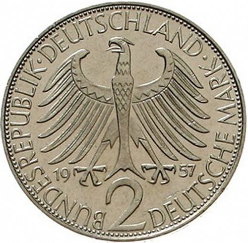 2 Mark Obverse Image minted in GERMANY in 1957F (1949-01 - Federal Republic)  - The Coin Database