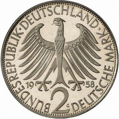2 Mark Obverse Image minted in GERMANY in 1958G (1949-01 - Federal Republic)  - The Coin Database