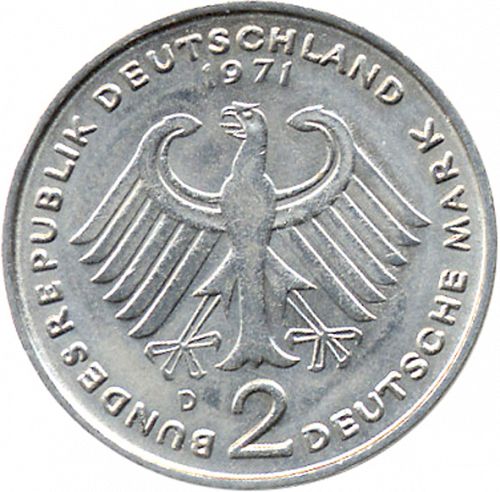 2 Mark Obverse Image minted in GERMANY in 1971D (1949-01 - Federal Republic)  - The Coin Database