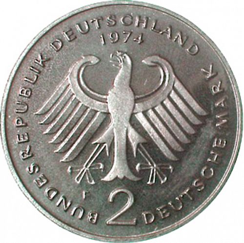 2 Mark Obverse Image minted in GERMANY in 1974F (1949-01 - Federal Republic)  - The Coin Database