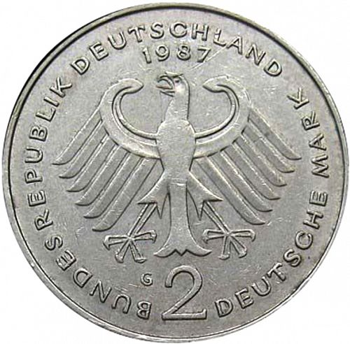 2 Mark Obverse Image minted in GERMANY in 1987G (1949-01 - Federal Republic)  - The Coin Database