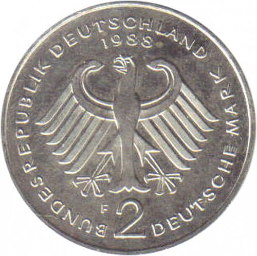 2 Mark Obverse Image minted in GERMANY in 1988F (1949-01 - Federal Republic)  - The Coin Database