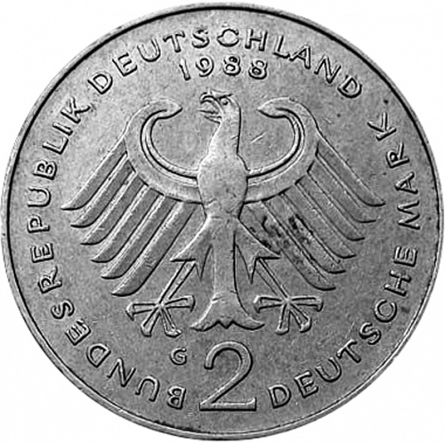 2 Mark Obverse Image minted in GERMANY in 1988G (1949-01 - Federal Republic)  - The Coin Database