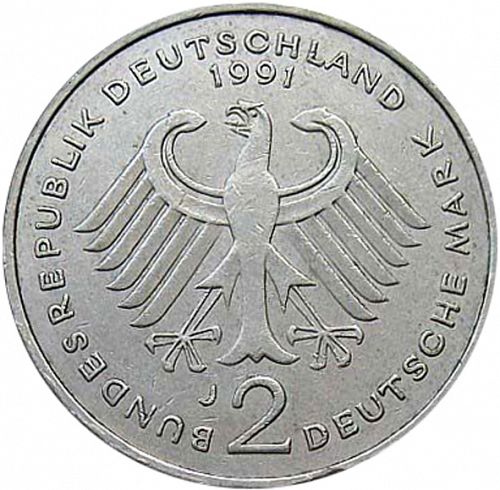 2 Mark Obverse Image minted in GERMANY in 1991J (1949-01 - Federal Republic)  - The Coin Database