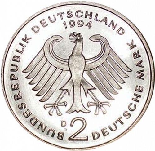 2 Mark Obverse Image minted in GERMANY in 1994D (1949-01 - Federal Republic)  - The Coin Database