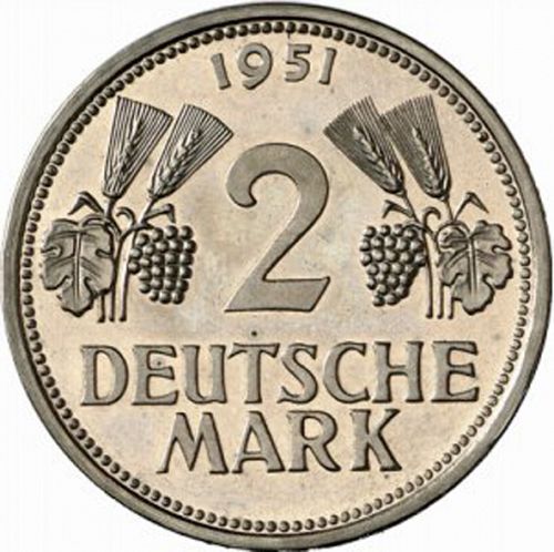 2 Mark Reverse Image minted in GERMANY in 1951D (1949-01 - Federal Republic)  - The Coin Database