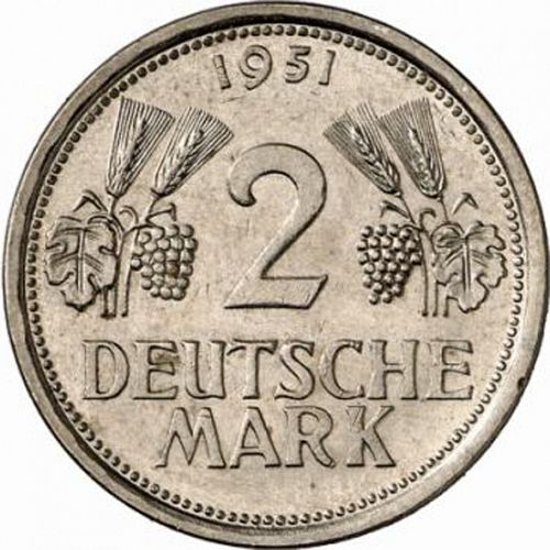 2 Mark Reverse Image minted in GERMANY in 1951J (1949-01 - Federal Republic)  - The Coin Database