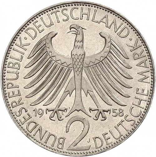 2 Mark Reverse Image minted in GERMANY in 1958F (1949-01 - Federal Republic)  - The Coin Database