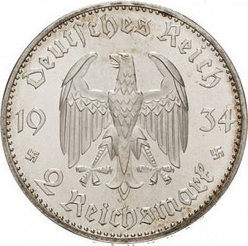 2 Reichsmark Obverse Image minted in GERMANY in 1934A (1933-45 - Thrid Reich)  - The Coin Database