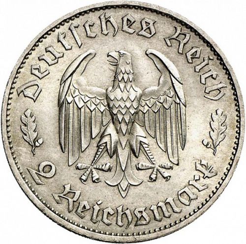 2 Reichsmark Obverse Image minted in GERMANY in 1934F (1933-45 - Thrid Reich)  - The Coin Database