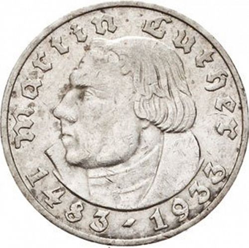 2 Reichsmark Reverse Image minted in GERMANY in 1933E (1933-45 - Thrid Reich)  - The Coin Database