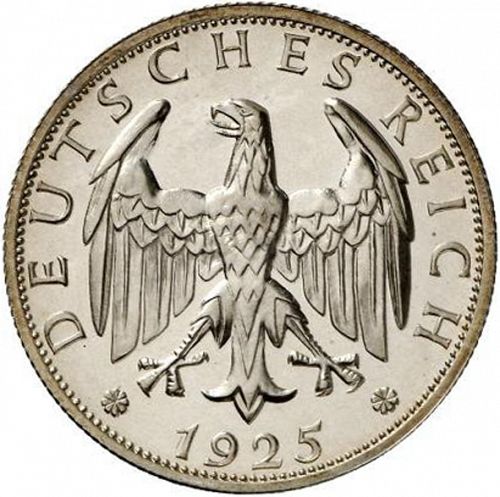 2 Reichsmark Obverse Image minted in GERMANY in 1925A (1924-38 - Weimar Republic - Reichsmark)  - The Coin Database