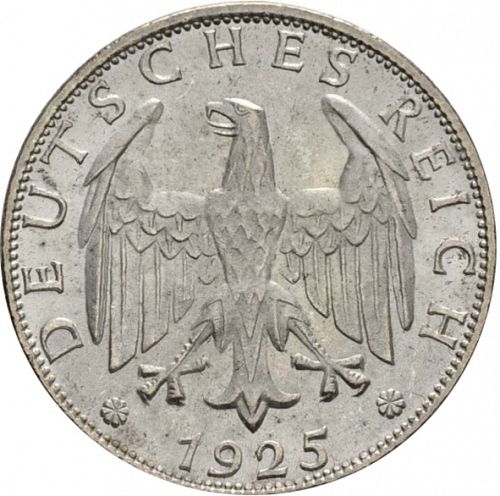 2 Reichsmark Obverse Image minted in GERMANY in 1925F (1924-38 - Weimar Republic - Reichsmark)  - The Coin Database