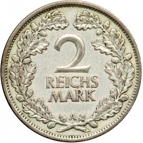 2 Reichsmark Obverse Image minted in GERMANY in 1926A (1924-38 - Weimar Republic - Reichsmark)  - The Coin Database