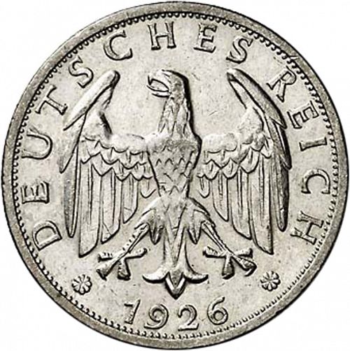 2 Reichsmark Obverse Image minted in GERMANY in 1926G (1924-38 - Weimar Republic - Reichsmark)  - The Coin Database