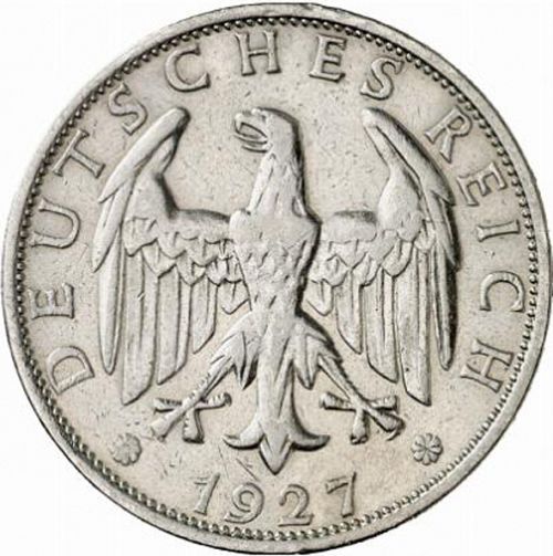 2 Reichsmark Obverse Image minted in GERMANY in 1927D (1924-38 - Weimar Republic - Reichsmark)  - The Coin Database