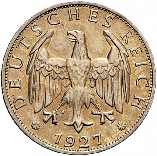 2 Reichsmark Obverse Image minted in GERMANY in 1927E (1924-38 - Weimar Republic - Reichsmark)  - The Coin Database
