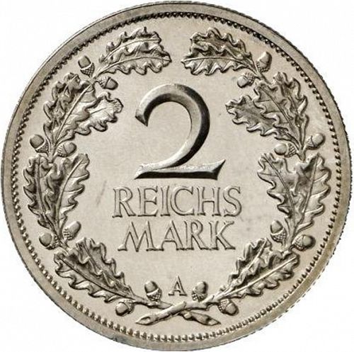 2 Reichsmark Reverse Image minted in GERMANY in 1925A (1924-38 - Weimar Republic - Reichsmark)  - The Coin Database