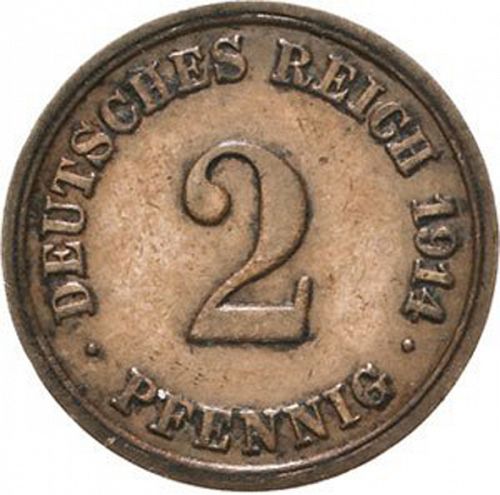 2 Pfenning Obverse Image minted in GERMANY in 1914F (1871-18 - Empire)  - The Coin Database