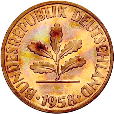 2 Pfennig Obverse Image minted in GERMANY in 1958J (1949-01 - Federal Republic)  - The Coin Database