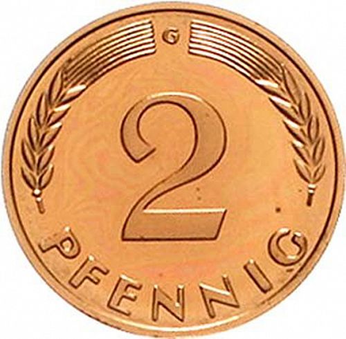 2 Pfennig Obverse Image minted in GERMANY in 1959G (1949-01 - Federal Republic)  - The Coin Database