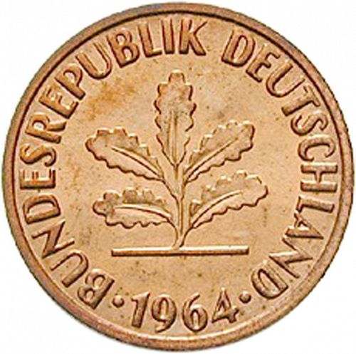 2 Pfennig Obverse Image minted in GERMANY in 1964F (1949-01 - Federal Republic)  - The Coin Database