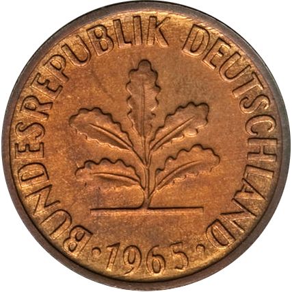 2 Pfennig Obverse Image minted in GERMANY in 1965G (1949-01 - Federal Republic)  - The Coin Database