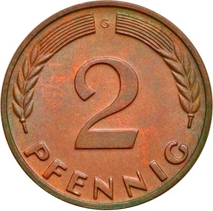 2 Pfennig Obverse Image minted in GERMANY in 1966G (1949-01 - Federal Republic)  - The Coin Database