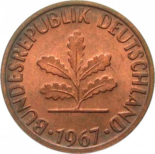 2 Pfennig Obverse Image minted in GERMANY in 1967G (1949-01 - Federal Republic)  - The Coin Database