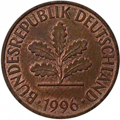 2 Pfennig Obverse Image minted in GERMANY in 1996J (1949-01 - Federal Republic)  - The Coin Database