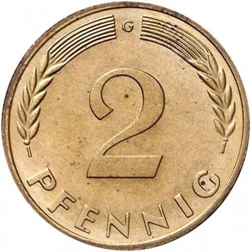 2 Pfennig Reverse Image minted in GERMANY in 1964G (1949-01 - Federal Republic)  - The Coin Database