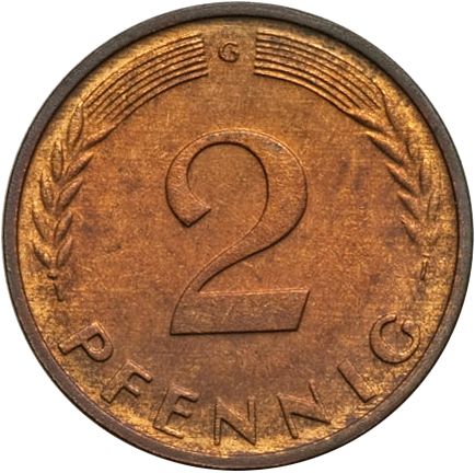 2 Pfennig Reverse Image minted in GERMANY in 1965G (1949-01 - Federal Republic)  - The Coin Database
