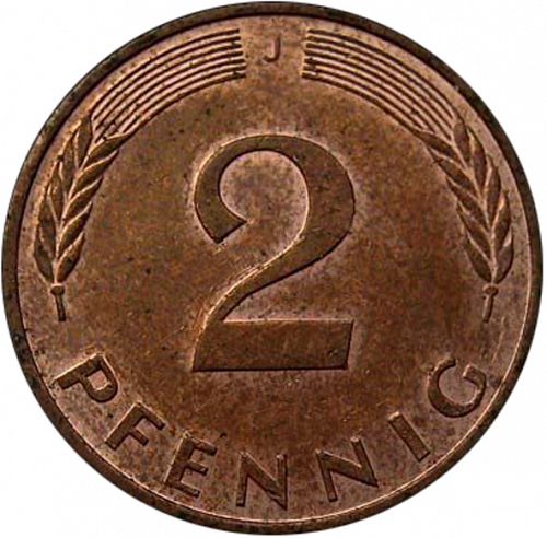 2 Pfennig Reverse Image minted in GERMANY in 1996J (1949-01 - Federal Republic)  - The Coin Database