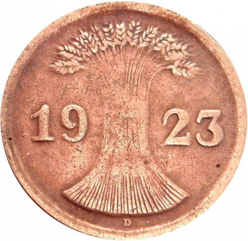 2 Pfenning Reverse Image minted in GERMANY in 1923D (1923-29 - Weimar Republic - Rentenmark)  - The Coin Database