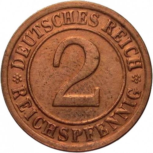 2 Pfenning Obverse Image minted in GERMANY in 1925G (1924-38 - Weimar Republic - Reichsmark)  - The Coin Database
