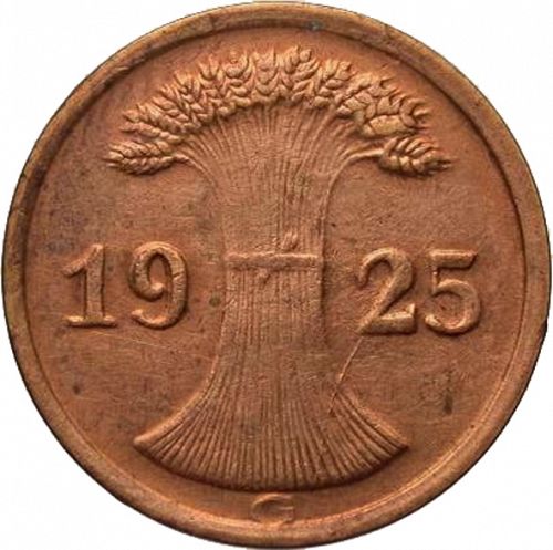 2 Pfenning Reverse Image minted in GERMANY in 1925G (1924-38 - Weimar Republic - Reichsmark)  - The Coin Database