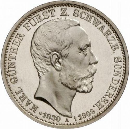 3 Mark Obverse Image minted in GERMANY in 1909A (1871-18 - Empire SCHWARZBURG-SONDERSHAUSEN)  - The Coin Database