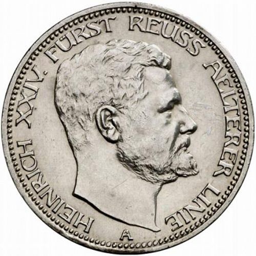 3 Mark Obverse Image minted in GERMANY in 1909A (1871-18 - Empire REUSS-OBERGREIZ)  - The Coin Database