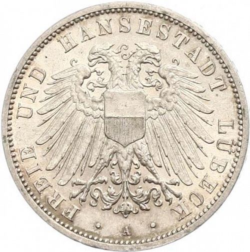 3 Mark Obverse Image minted in GERMANY in 1909A (1871-18 - Empire LUBECK)  - The Coin Database