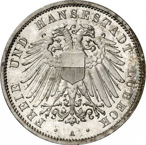 3 Mark Obverse Image minted in GERMANY in 1910A (1871-18 - Empire LUBECK)  - The Coin Database