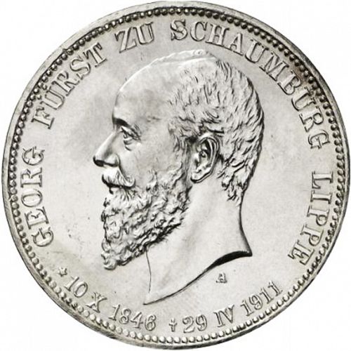 3 Mark Obverse Image minted in GERMANY in 1911A (1871-18 - Empire SCHAUMBURG-LIPPE)  - The Coin Database