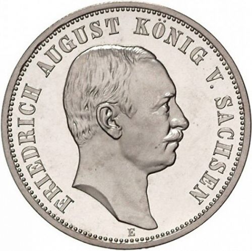 3 Mark Obverse Image minted in GERMANY in 1911E (1871-18 - Empire SAXONY-ALBERTINE)  - The Coin Database