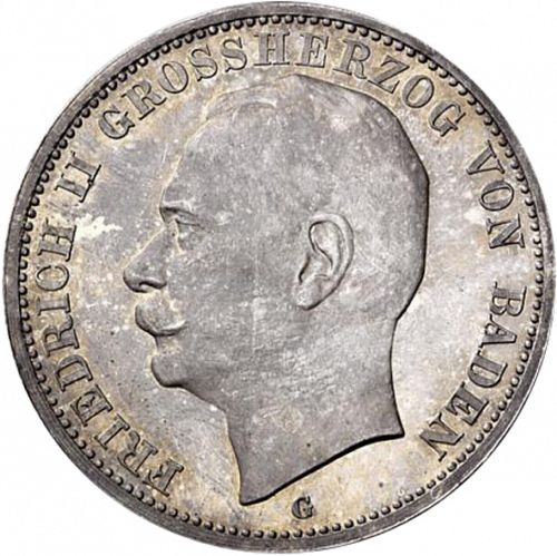 3 Mark Obverse Image minted in GERMANY in 1912G (1871-18 - Empire BADEN)  - The Coin Database