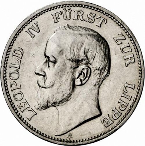 3 Mark Obverse Image minted in GERMANY in 1913A (1871-18 - Empire LIPPE-DETMOLD)  - The Coin Database