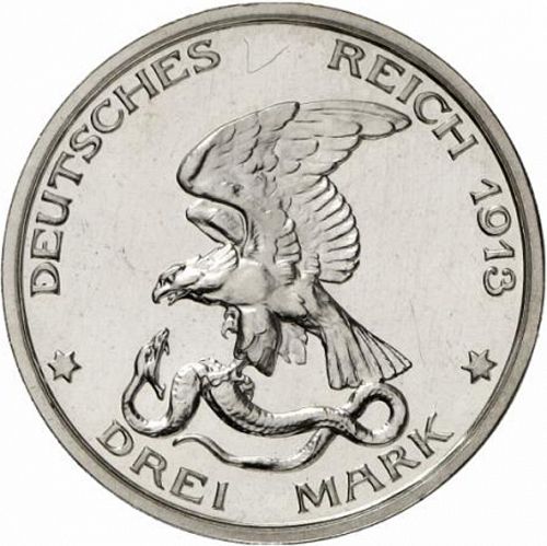 3 Mark Obverse Image minted in GERMANY in 1913A (1871-18 - Empire PRUSSIA)  - The Coin Database
