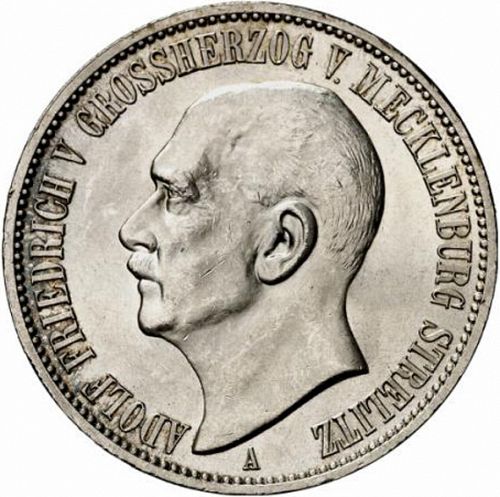 3 Mark Obverse Image minted in GERMANY in 1913A (1871-18 - Empire MECKLENBURG-STRELITZ)  - The Coin Database