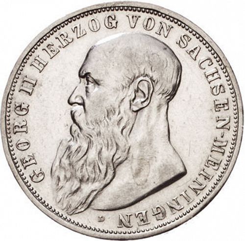 3 Mark Obverse Image minted in GERMANY in 1913D (1871-18 - Empire SAXE-MEININGEN)  - The Coin Database