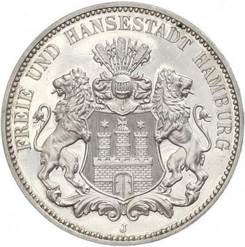 3 Mark Obverse Image minted in GERMANY in 1913J (1871-18 - Empire HAMBURG)  - The Coin Database