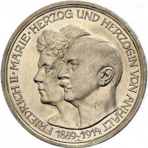 3 Mark Obverse Image minted in GERMANY in 1914A (1871-18 - Empire ANHALT-DESSAU)  - The Coin Database