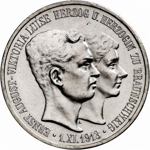 3 Mark Obverse Image minted in GERMANY in 1915A (1871-18 - Empire BRUNSWICK-WOLFENBUTTEL)  - The Coin Database